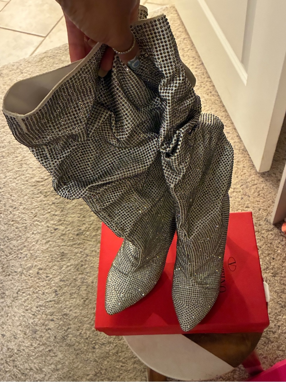 Source Unknown Silver Rhinestone Over-the-Knee Slouch Boots